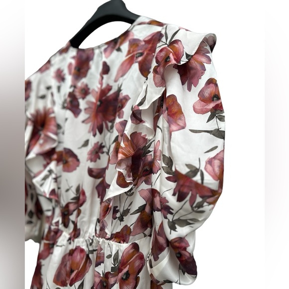 THE KOOPLES Short Wrap Dress with Bold Floral Print Ruffles #Girlcore - Medium - Picture 13 of 16